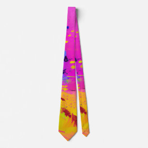 Pink And More Abstract Splash Paint Neck Tie