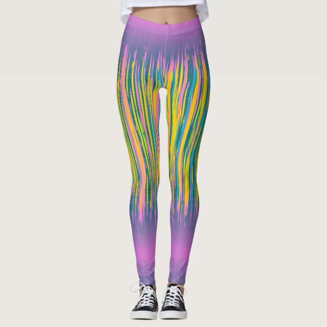 Pink and Multicolored Bright Stripes Leggings (Front)