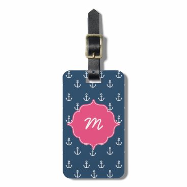 Pink and Navy Anchors Monogram Bag Tag Pink and Navy Anchors Monogram Bag Tag