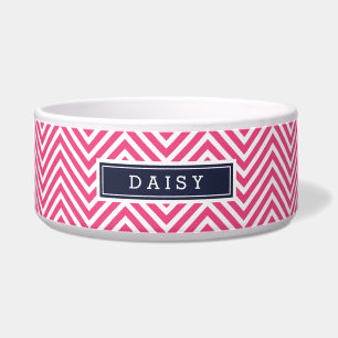 Pink and Navy Blue Chevron Monogram Bowl