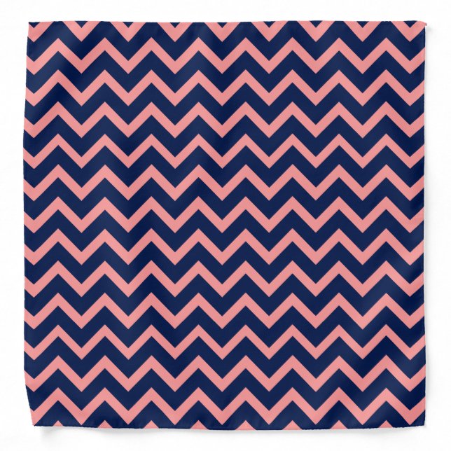 Pink And Navy Blue Chevron Zigzag Pattern Bandana (Front)