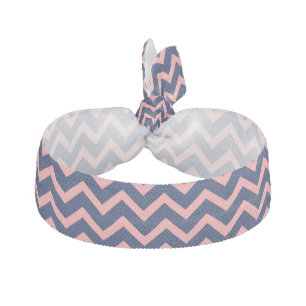Pink And Navy Blue Chevron Zigzag Pattern Ribbon Hair Tie