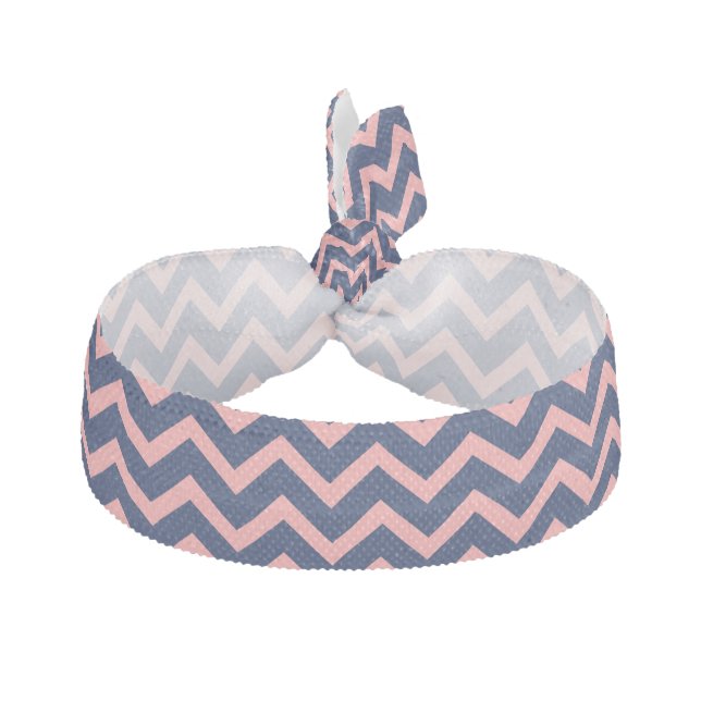 Pink And Navy Blue Chevron Zigzag Pattern Ribbon Hair Tie (Front)