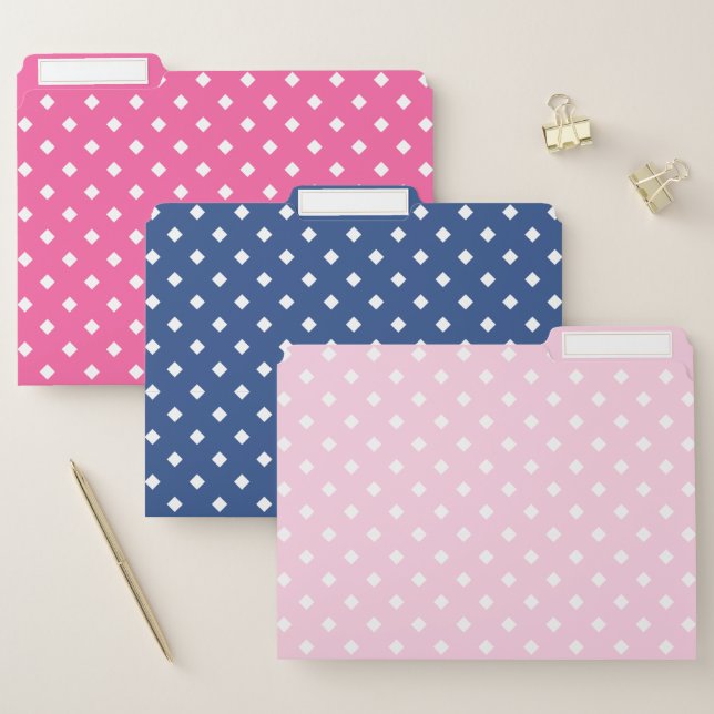 Pink and Navy Blue Diamond Dots Pattern File Folder (Set)