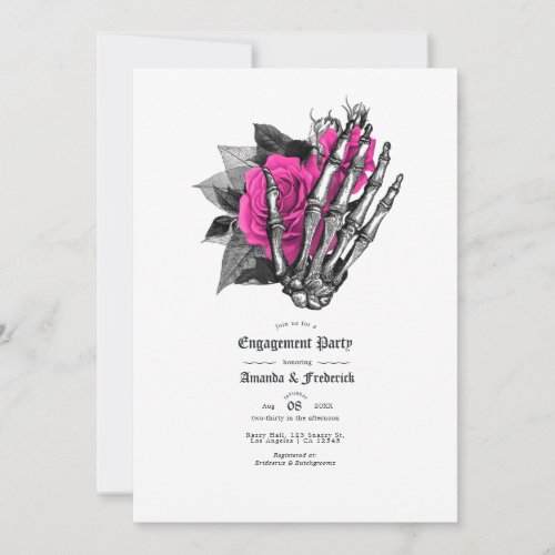 Pink and Navy Blue Floral Gothic Engagement Party Invitation