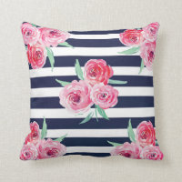 Pink and Navy blue floral Pillow