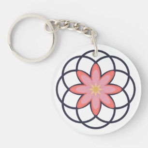 Pink and Navy Blue Flower Design Acrylic Keychain