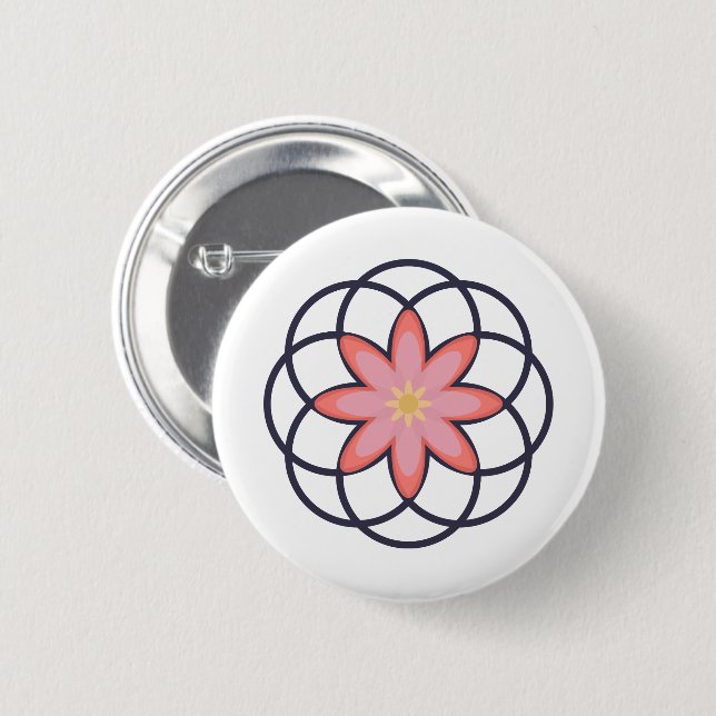 Pink and Navy Blue Flower Design Button (Front & Back)
