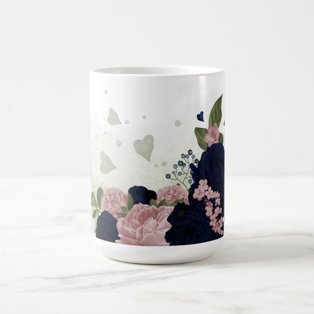 pink and navy blue flowers greenery  coffee mug (Center)