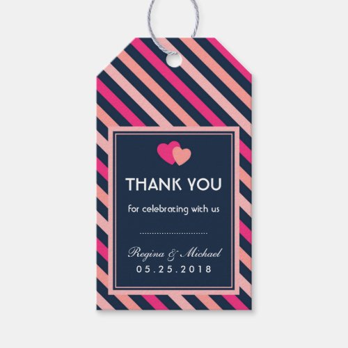 Pink and Navy Blue Love Stripes Pattern Gift Tag