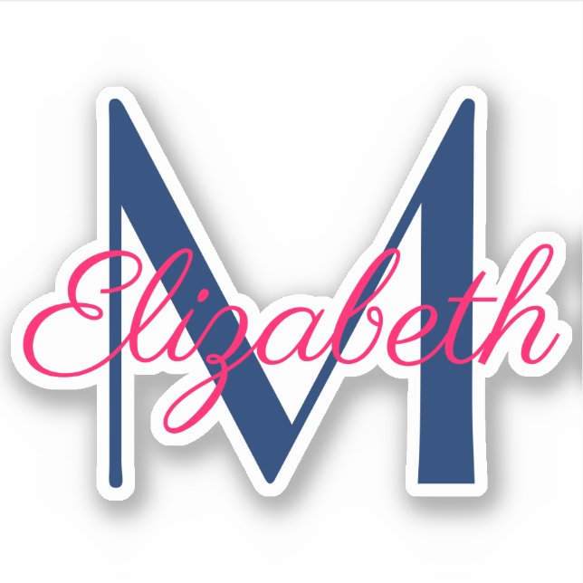 Pink and Navy Blue Monogram Sticker (Front)