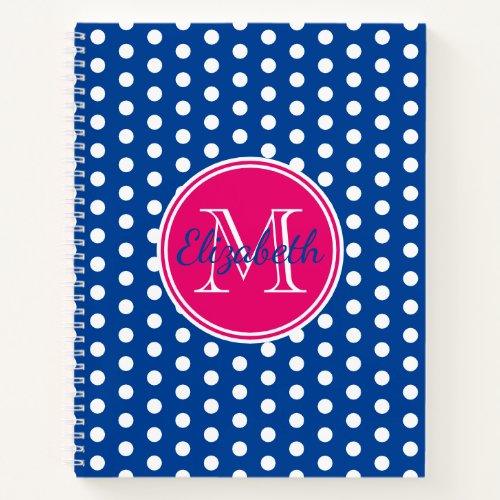 Pink and Navy Blue Polka Dot Monogram Notebook