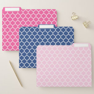 Pink and Navy Blue Quatrefoil Pattern File Folder