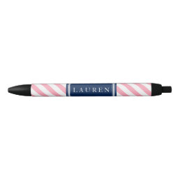 Pink and Navy Blue Stripes Black Ink Pen