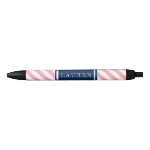 Pink and Navy Blue Stripes Black Ink Pen