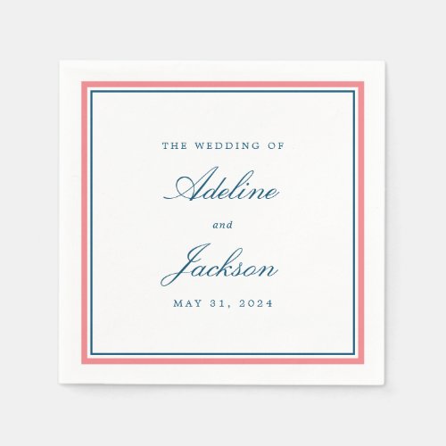 Pink and Navy Border Classic Traditional Wedding Napkins