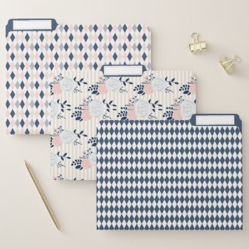 Pink And Navy Floral And Diamond Pattern File Folder by dmboyce at Zazzle