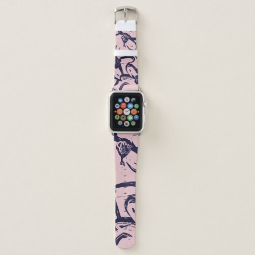 Pink and Navy Floral brush strokes seamless patter Apple Watch Band