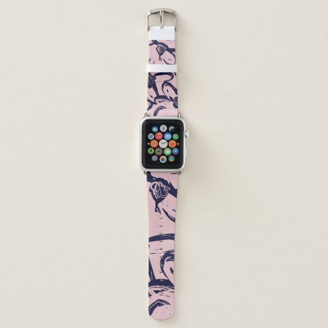 Pink and Navy Floral brush strokes seamless patter Apple Watch Band (Front)
