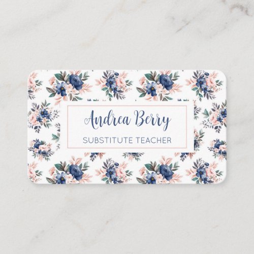 Pink and Navy Floral  Business Card