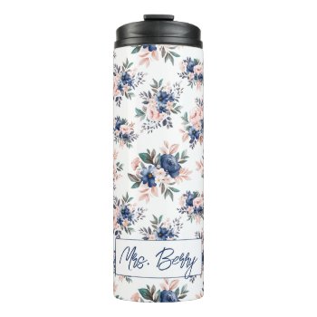 Pink And Navy Floral Thermal Tumbler by lilanab2 at Zazzle