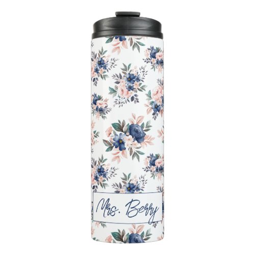 Pink and Navy Floral Thermal Tumbler