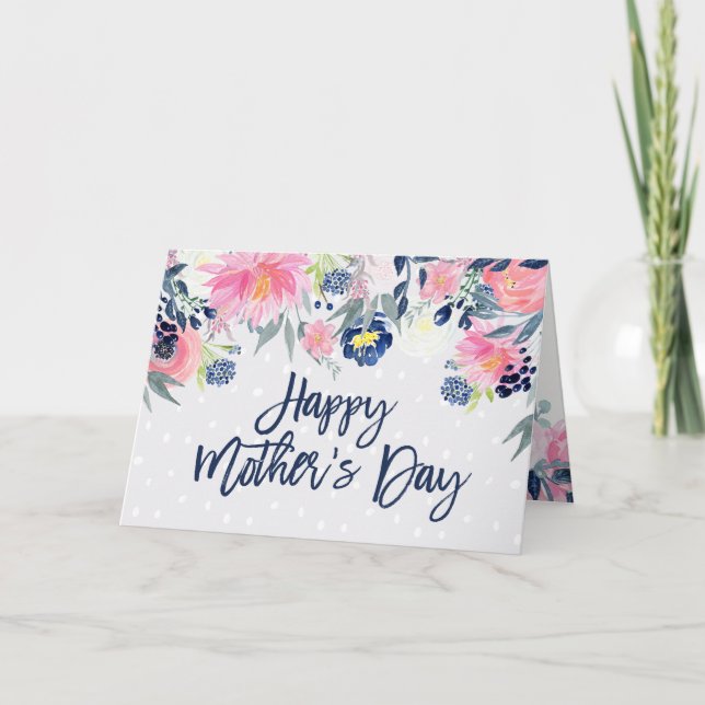 Pink and Navy Flowers | Happy Mother's Day Card (Front)