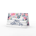 Pink and Navy Flowers | Stripes Happy Mother's Day Card Pink and Navy Flowers | Stripes Happy Mother's Day Card
