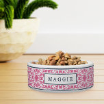 Pink and Navy Mediterranean Pattern Pet Bowl<br><div class="desc">Inspired by the intricate tile patterns of Spain and the Greek islands,  this stylish dog bowl features a chic twist with a fun,  vibrant color palette of pink and navy. Personalize with your pet's name on the front.</div>