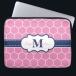 Pink and Navy Monogram Geometric Pattern  Laptop Sleeve<br><div class="desc">Pink and Navy Monogram Geometric Pattern sleeve cover</div>