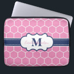 Pink and Navy Monogram Geometric Pattern  Laptop Sleeve<br><div class="desc">Pink and Navy Monogram Geometric Pattern sleeve cover</div>