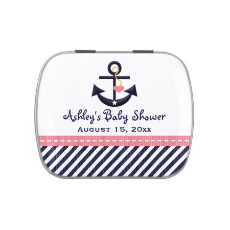 Pink And Navy Nautical Anchor Baby Shower Favor Candy Tin
