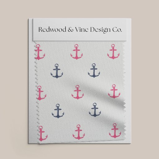Pink and Navy Nautical Anchor Print Fabric