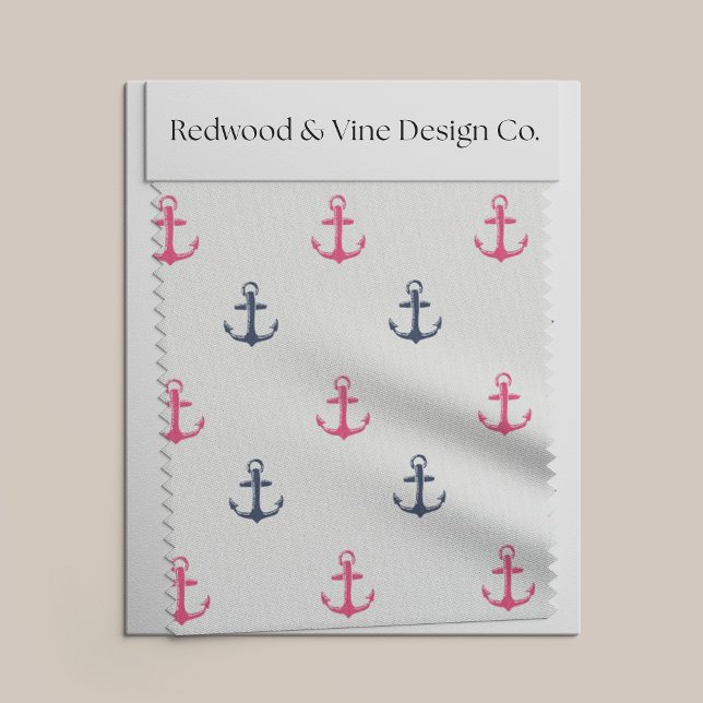 Pink and Navy Nautical Anchor Print Fabric (Creator Uploaded)