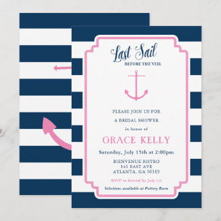 Pink and Navy Nautical Bridal Shower Invitation