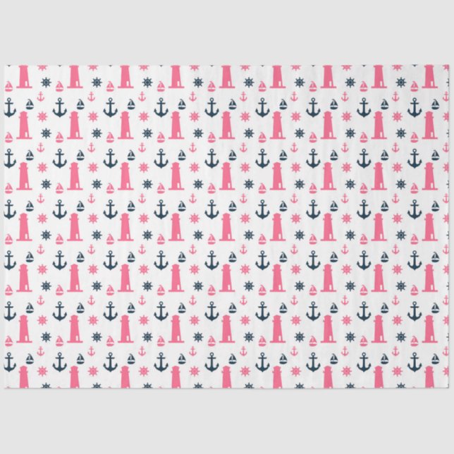 Pink and Navy Nautical Series Design 3 Tissue Paper (Front)