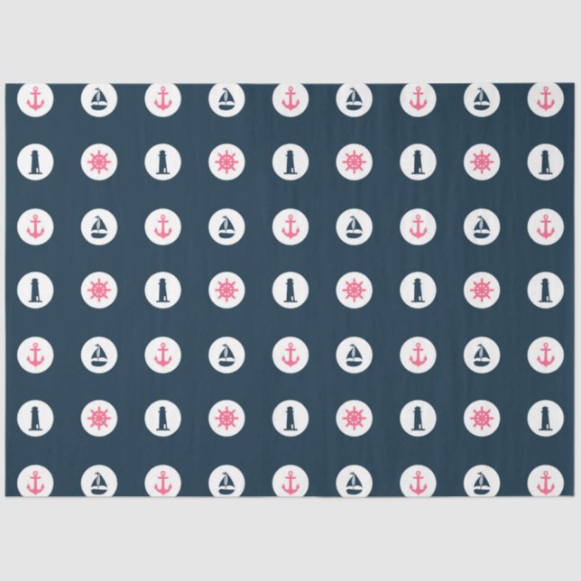 Pink and Navy Nautical Series Design 8 Tissue Paper (Front)