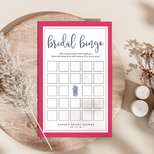 Pink and Navy Pineapple Bridal Shower Bingo Game (Creator Uploaded)