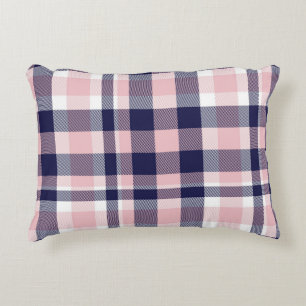 Pink and navy Plaid, checkered, tartan seamless Accent Pillow