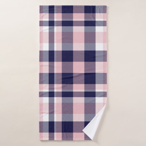 Pink and navy Plaid  checkered  tartan seamless  Bath Towel