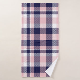 Pink and navy Plaid, checkered, tartan seamless Bath Towel
