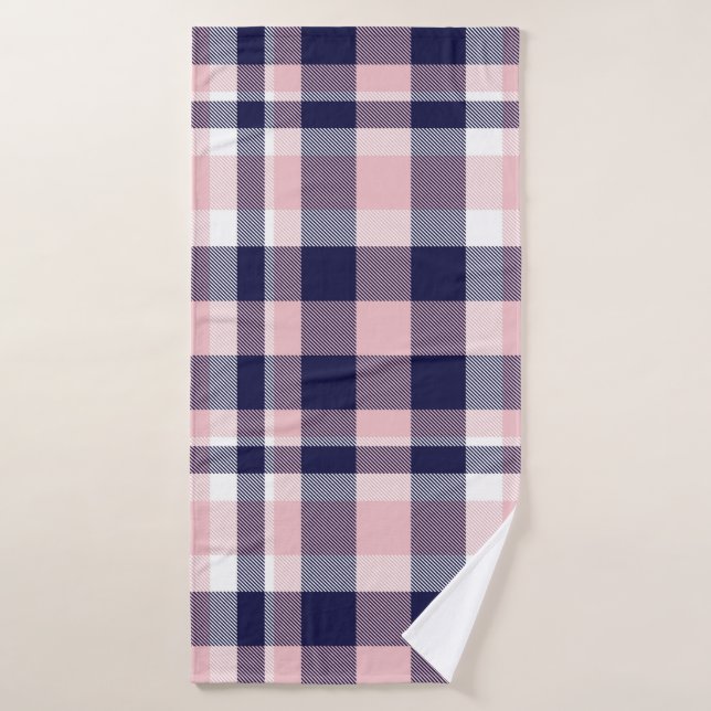 Pink and navy Plaid,  checkered,  tartan seamless  Bath Towel (Bath Towel)