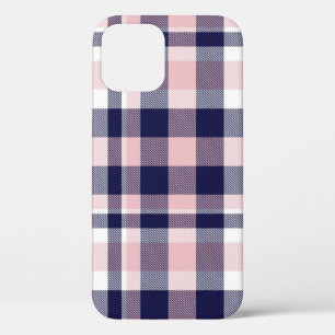 Pink and navy Plaid, checkered, tartan seamless iPhone 12 Case