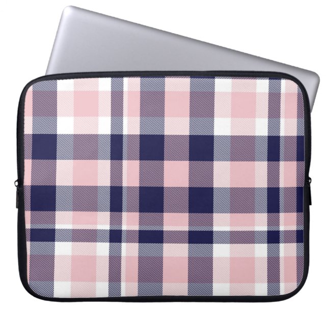 Pink and navy Plaid,  checkered,  tartan seamless  Laptop Sleeve (Front)