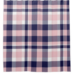 Pink and navy Plaid, checkered, tartan seamless Shower Curtain
