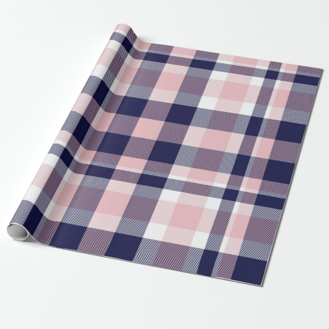 Pink and navy Plaid,  checkered,  tartan seamless  Wrapping Paper (Unrolled)