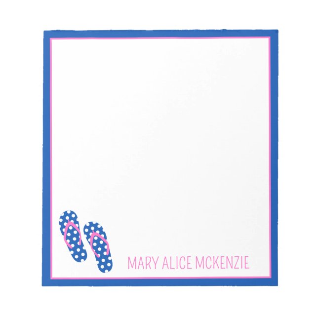 Pink and Navy Polka Dots Flips Flops Personalized  Notepad (Front)