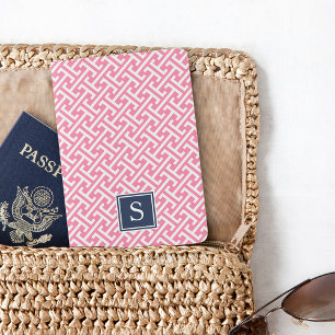 Pink and Navy Preppy Pattern Monogram Passport Holder