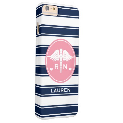 PINK AND NAVY STRIPE CADUCEUS NURSE RN BARELY THERE iPhone 6 PLUS CASE