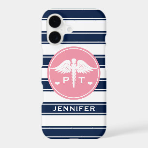 PINK AND NAVY STRIPE PHYSICAL THERAPY PT iPhone 17 CASE